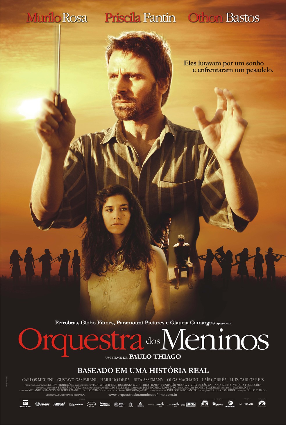 Cartaz de Orquestra dos Meninos, com Murilo Rosa como maestro à frente de músicos