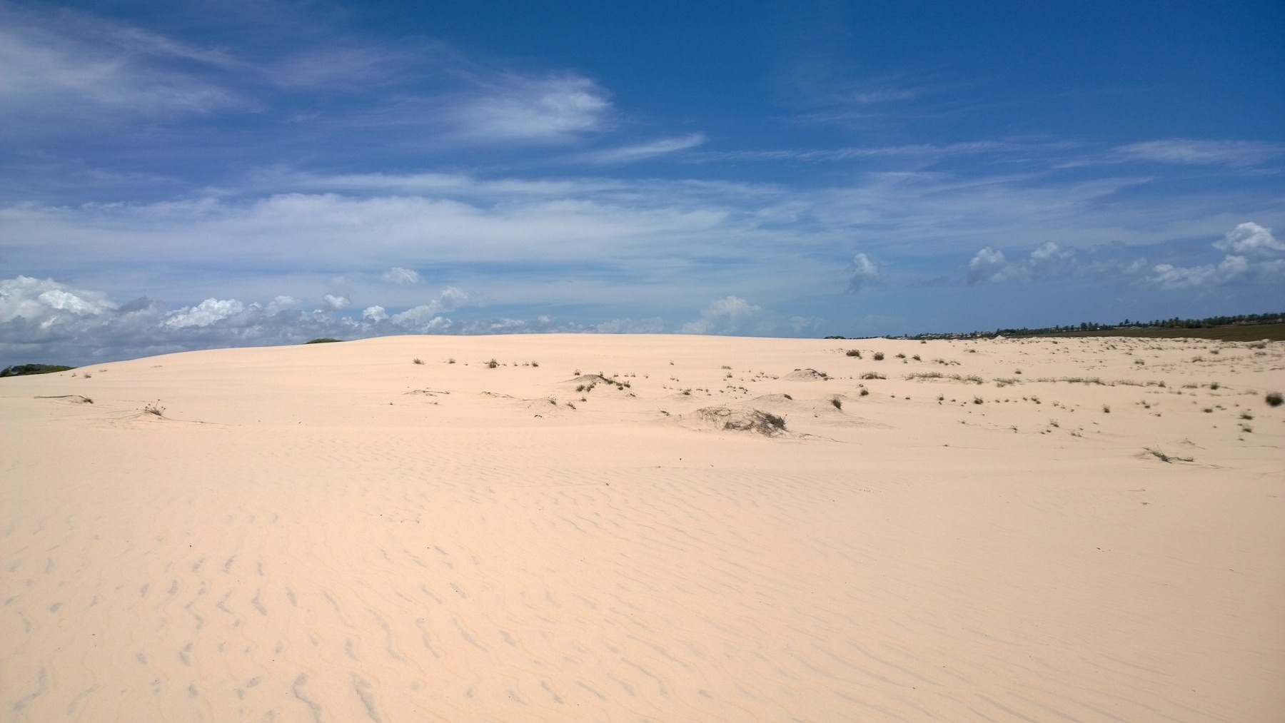 Dunas de areia clara na região da Praia do Saco, sob céu azul